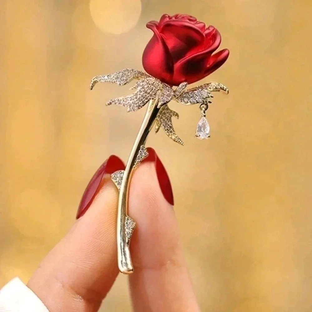 Floral rose gold faux plated crystals flower brooch charm pin vintage style bag